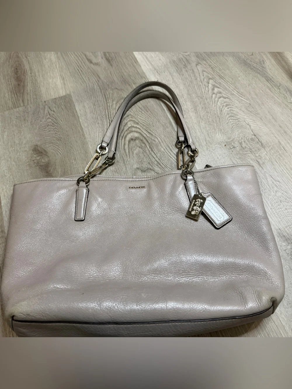 Coach Taupe Leather Tote with Chain-Link Handles